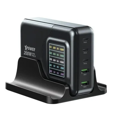 XPower GW200B 200W 4 Output PD 3.0-Qc-Scp Gan Wall Charger - Black